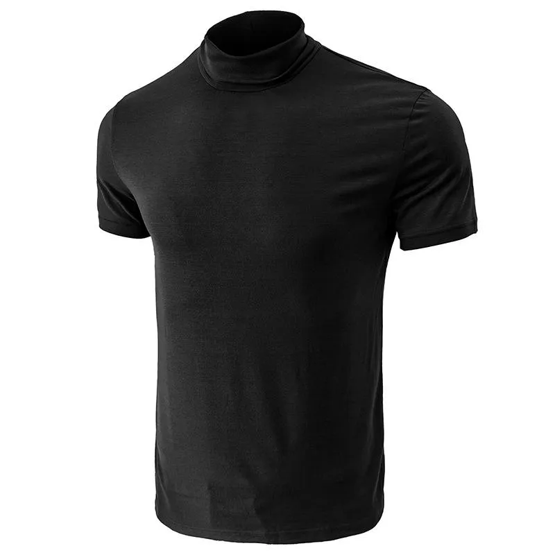 T-shirt col montant couleur unie rétro