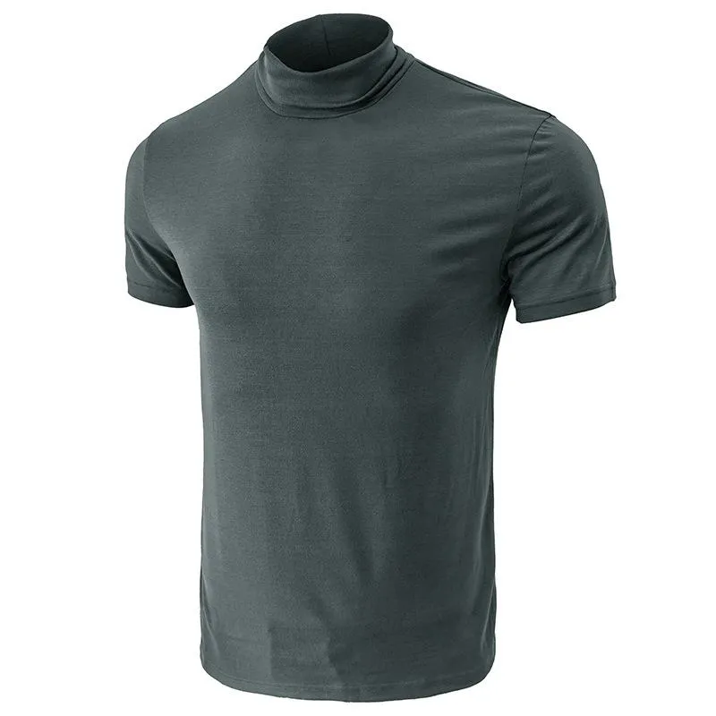 T-shirt col montant couleur unie rétro
