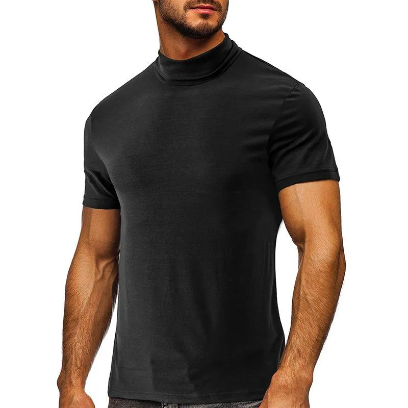T-shirt col montant couleur unie rétro