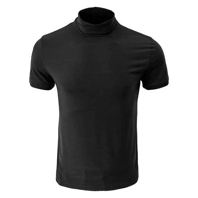 T-shirt col montant couleur unie rétro