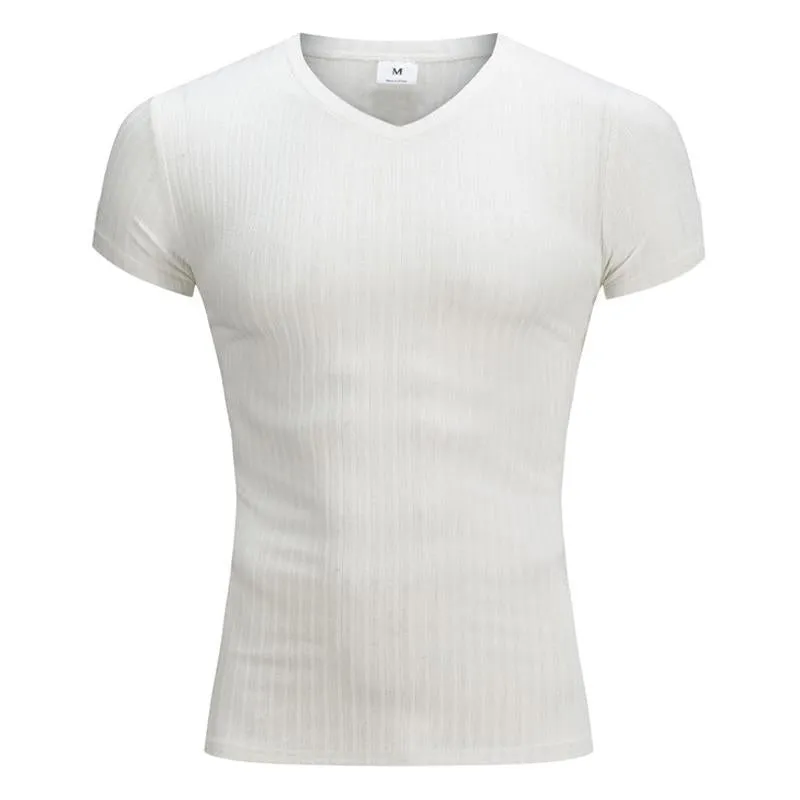 T-shirt en maille col V à manches courtes style rétro