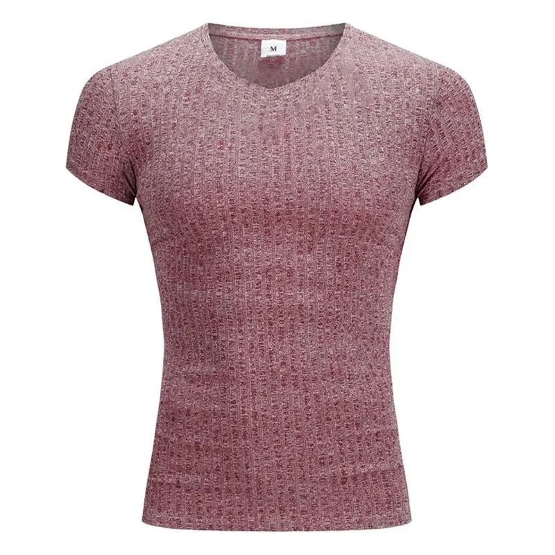 T-shirt en maille col V à manches courtes style rétro