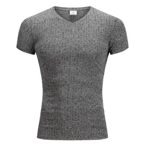 T-shirt en maille col V à manches courtes style rétro