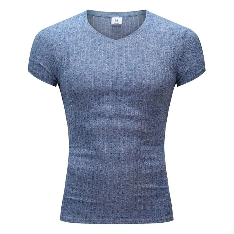 T-shirt en maille col V à manches courtes style rétro