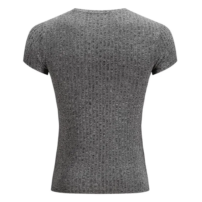 T-shirt en maille col V à manches courtes style rétro