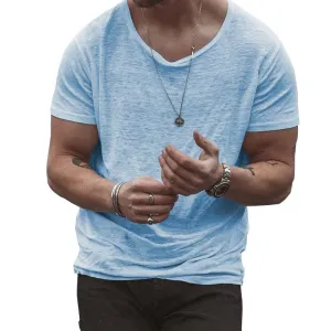 T-shirt homme couleur unie ample col rond bas chemise vintage