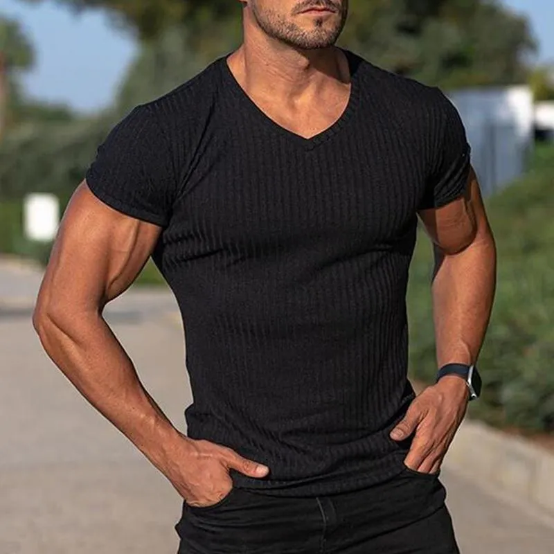T-shirt rayé col en V vintage