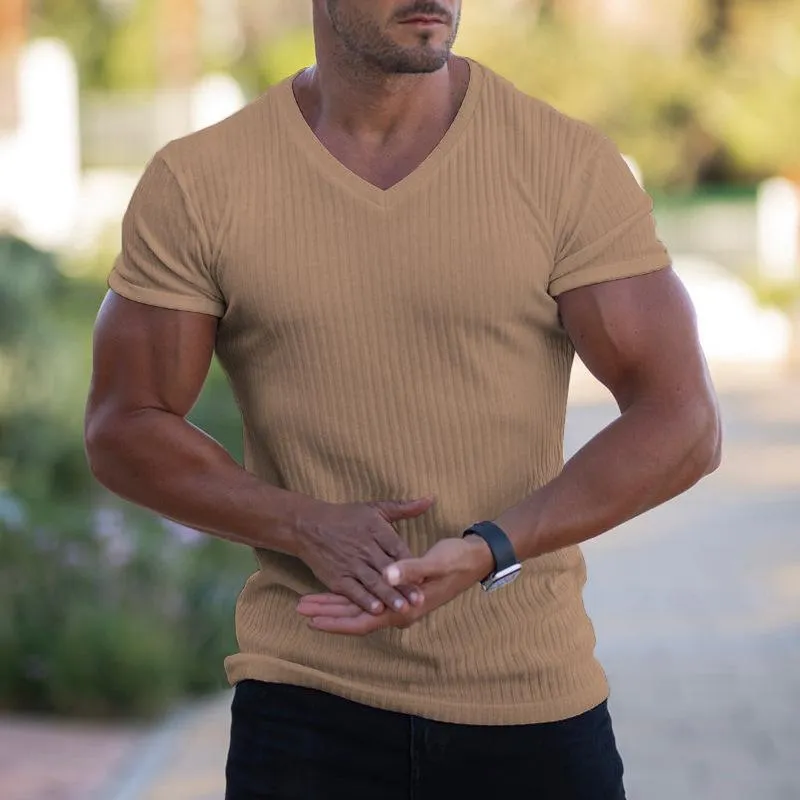 T-shirt rayé col en V vintage