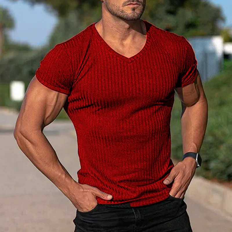 T-shirt rayé col en V vintage