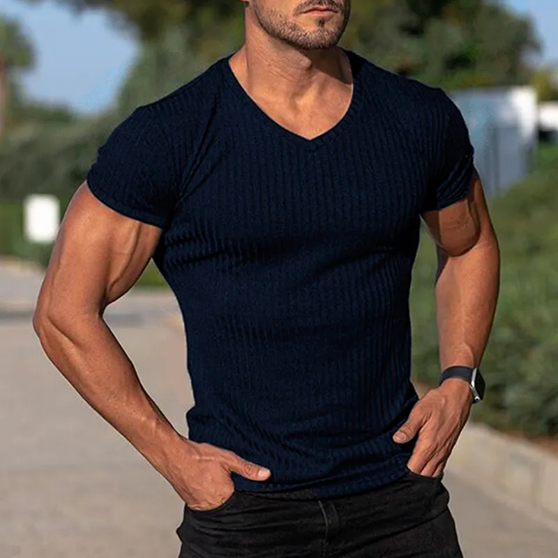 T-shirt rayé col en V vintage