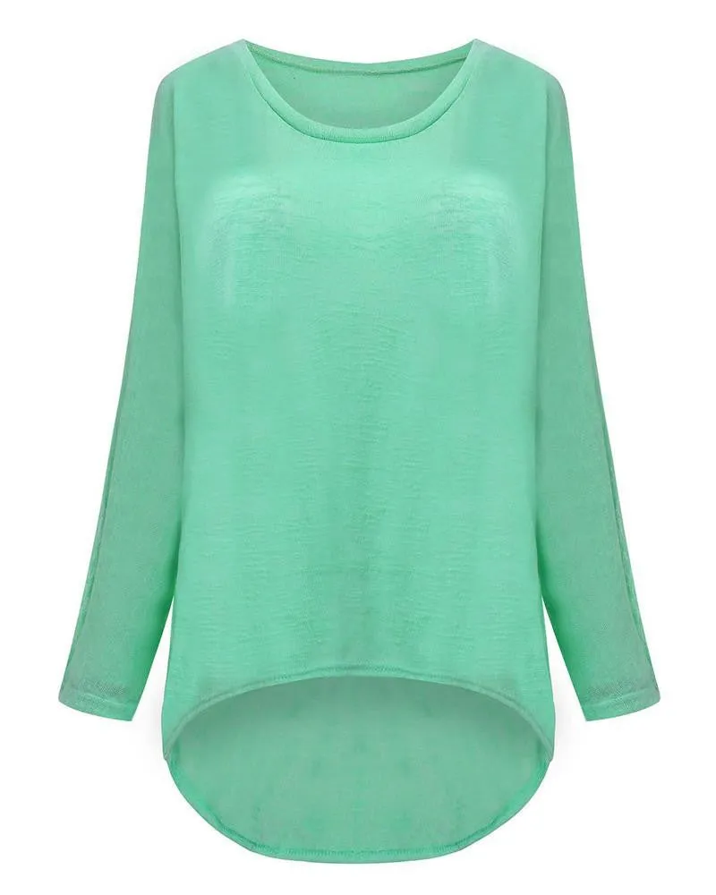 T-shirt Women O neck Long Batwing Sleeve Loose Tee Shirts Female Casual Solid Plus Size S-3XL Top