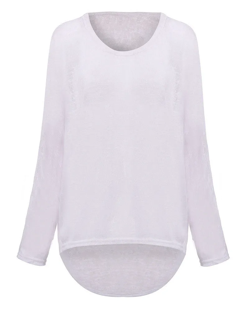 T-shirt Women O neck Long Batwing Sleeve Loose Tee Shirts Female Casual Solid Plus Size S-3XL Top