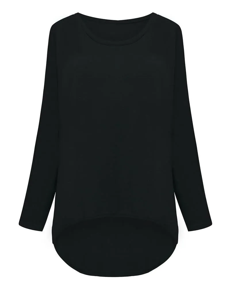 T-shirt Women O neck Long Batwing Sleeve Loose Tee Shirts Female Casual Solid Plus Size S-3XL Top