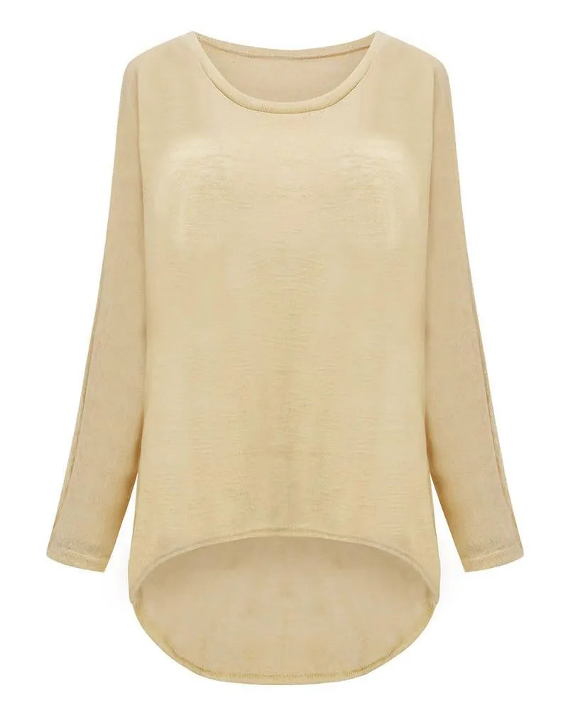 T-shirt Women O neck Long Batwing Sleeve Loose Tee Shirts Female Casual Solid Plus Size S-3XL Top