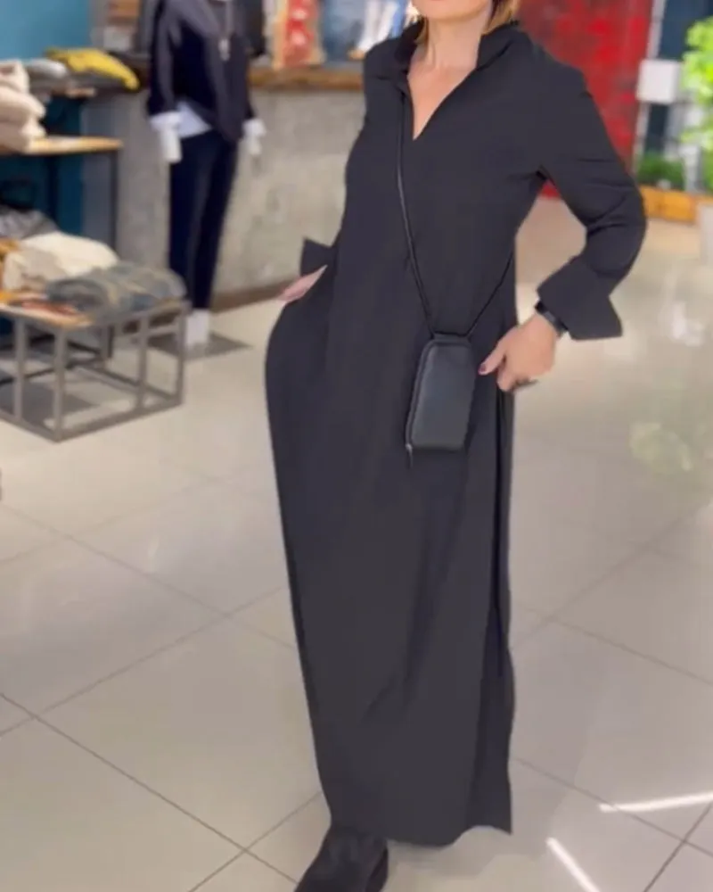 Tabea | Loose long dress with turn-ups and side slit