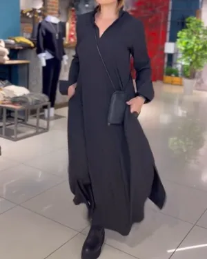 Tabea | Loose long dress with turn-ups and side slit