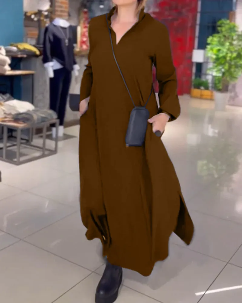 Tabea | Loose long dress with turn-ups and side slit