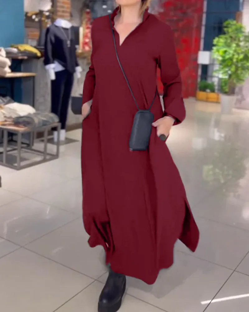 Tabea | Loose long dress with turn-ups and side slit