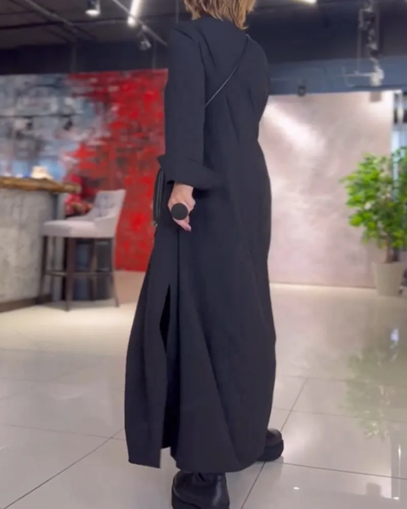 Tabea | Loose long dress with turn-ups and side slit