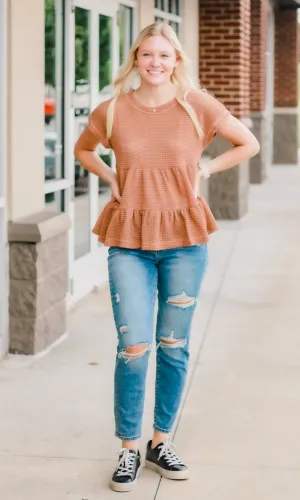 Take It Easy Camel Waffle Top
