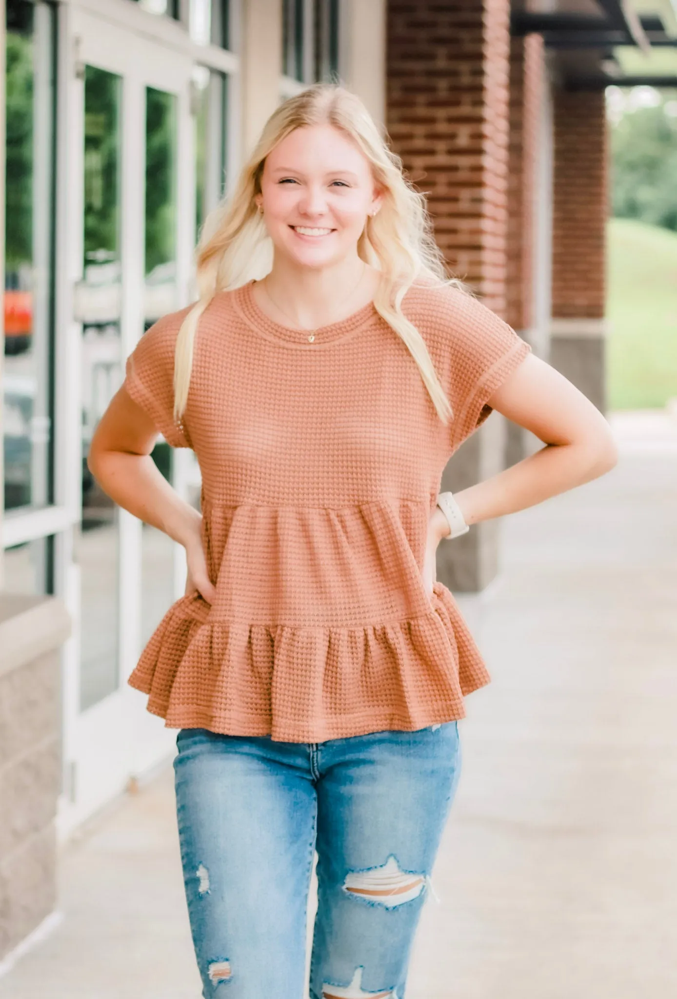 Take It Easy Camel Waffle Top