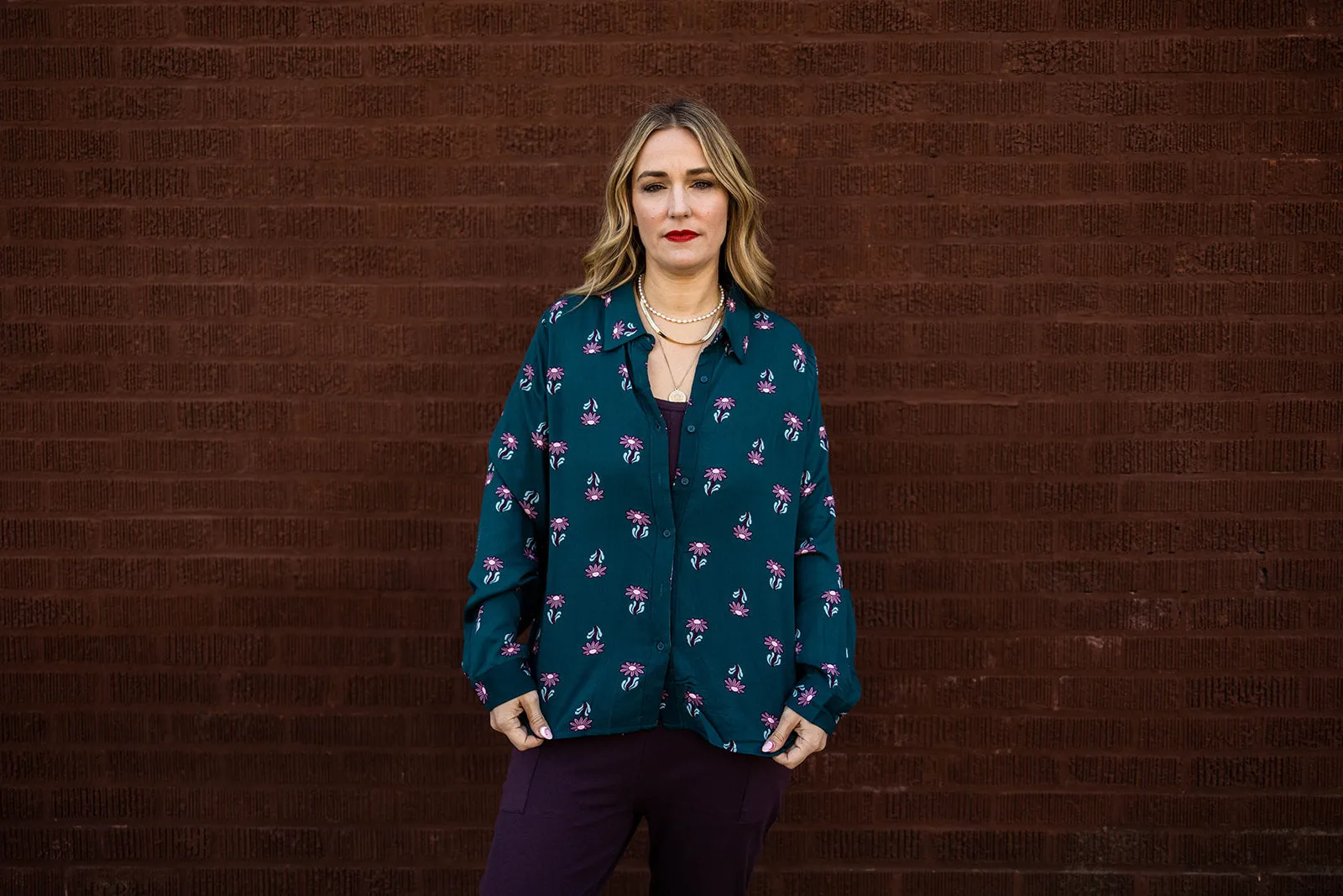 tallulah button down in sad flower