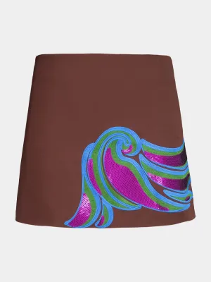 Teresa Coffee Bean Embroidered Mini Skirt
