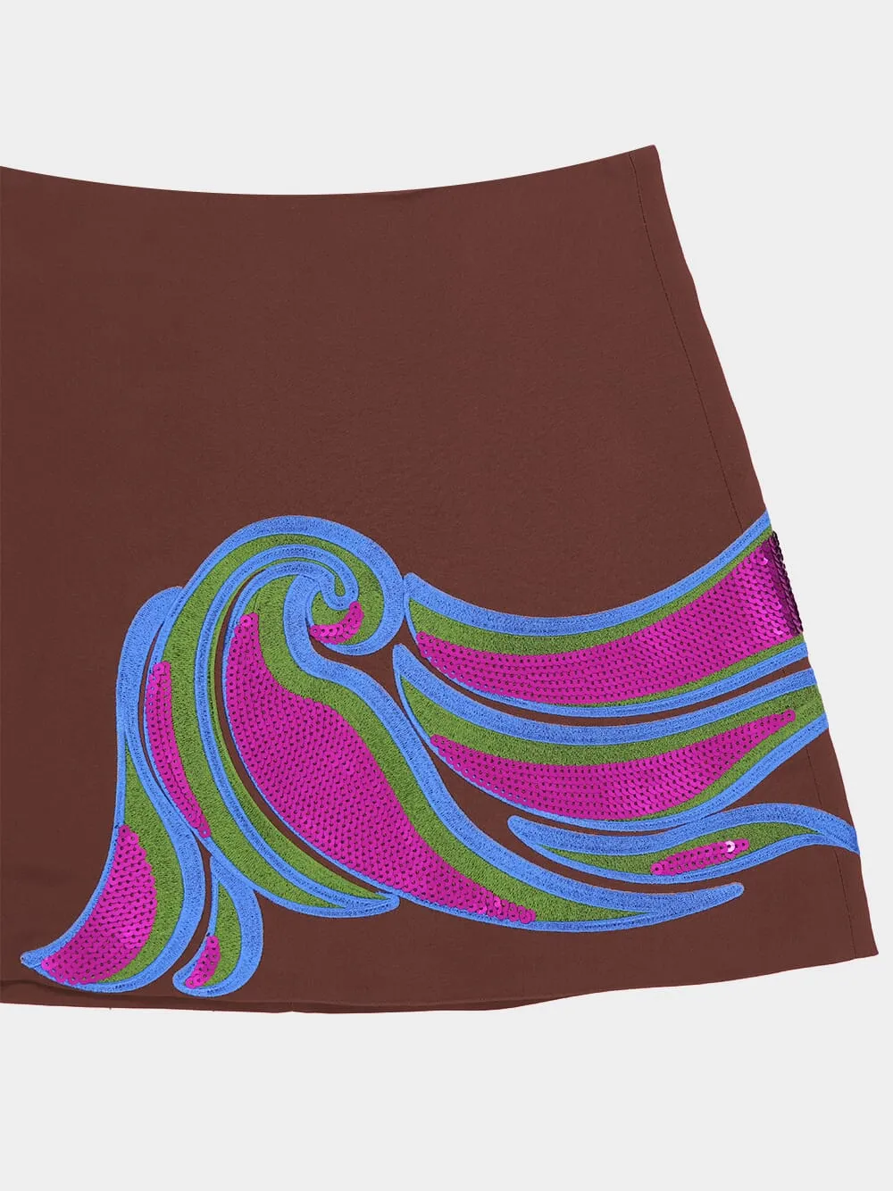 Teresa Coffee Bean Embroidered Mini Skirt