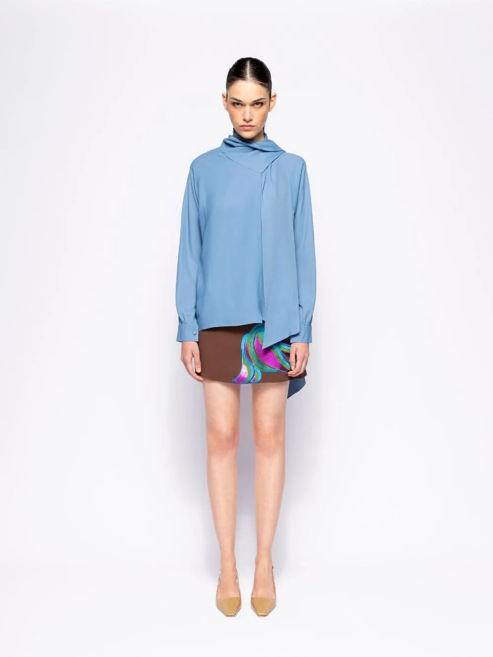 Teresa Coffee Bean Embroidered Mini Skirt