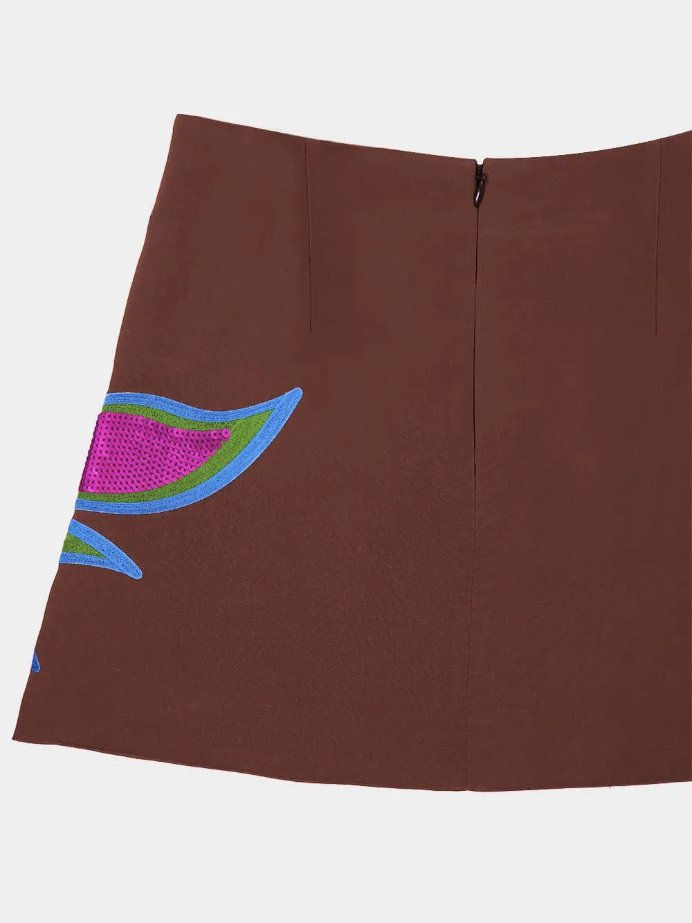 Teresa Coffee Bean Embroidered Mini Skirt