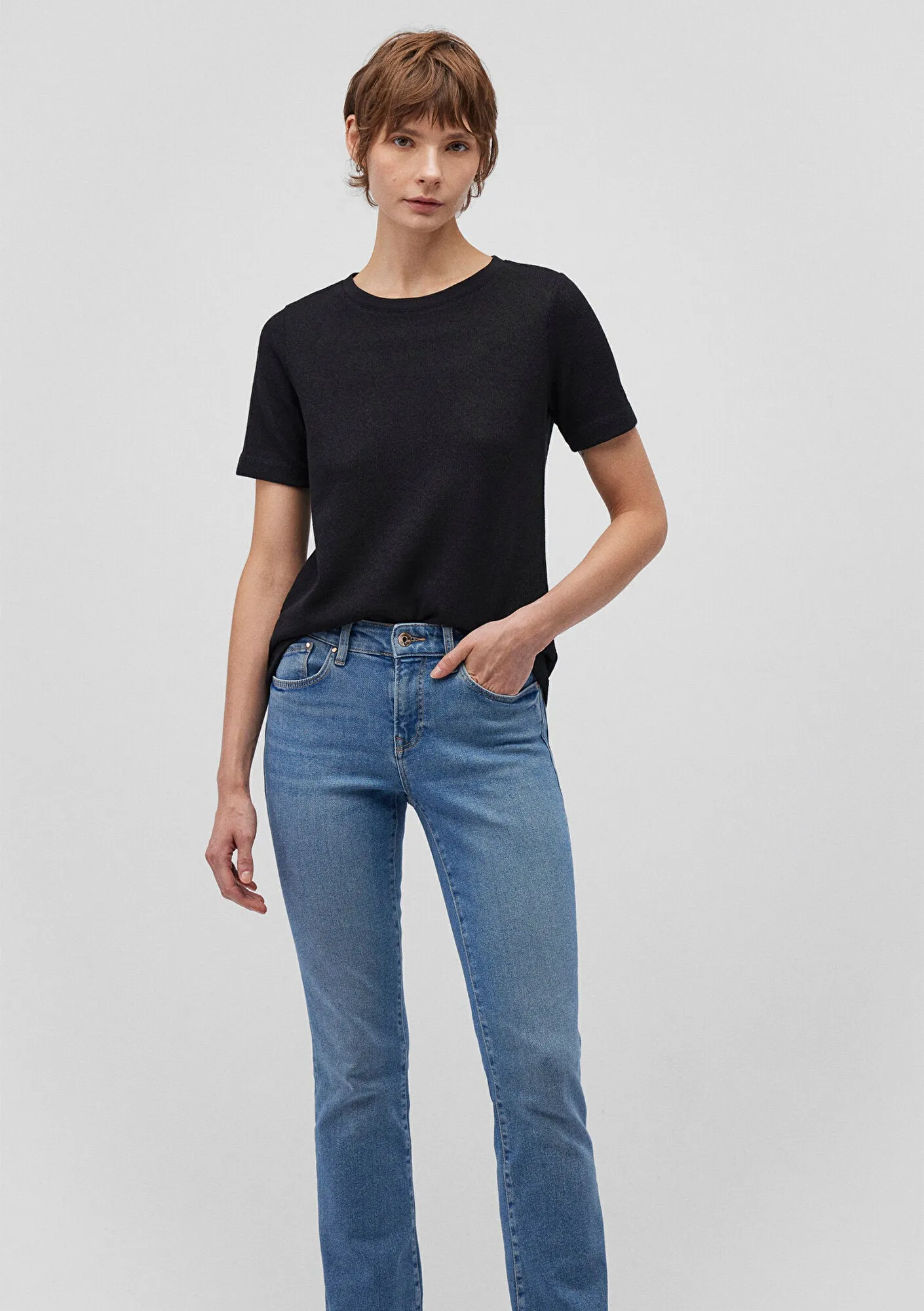 Textured Black Basic T-Shirt