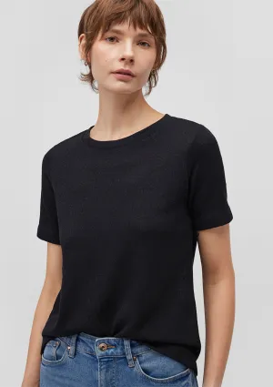 Textured Black Basic T-Shirt