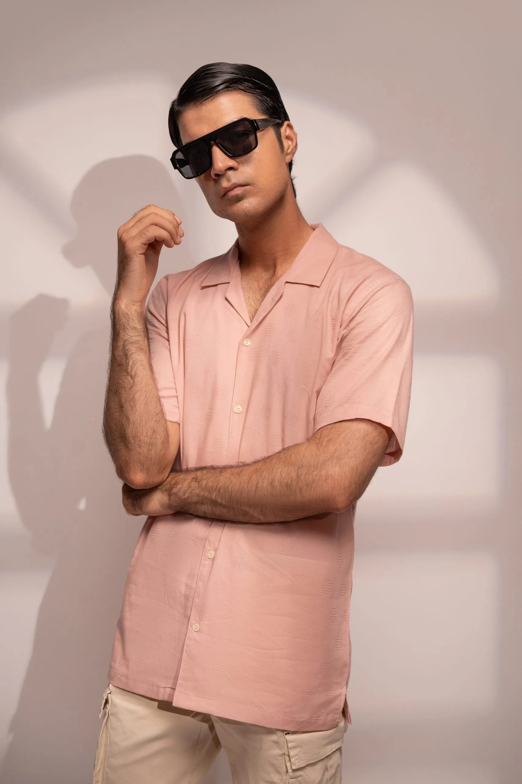 Textured Cuban Shirt ( Pink )