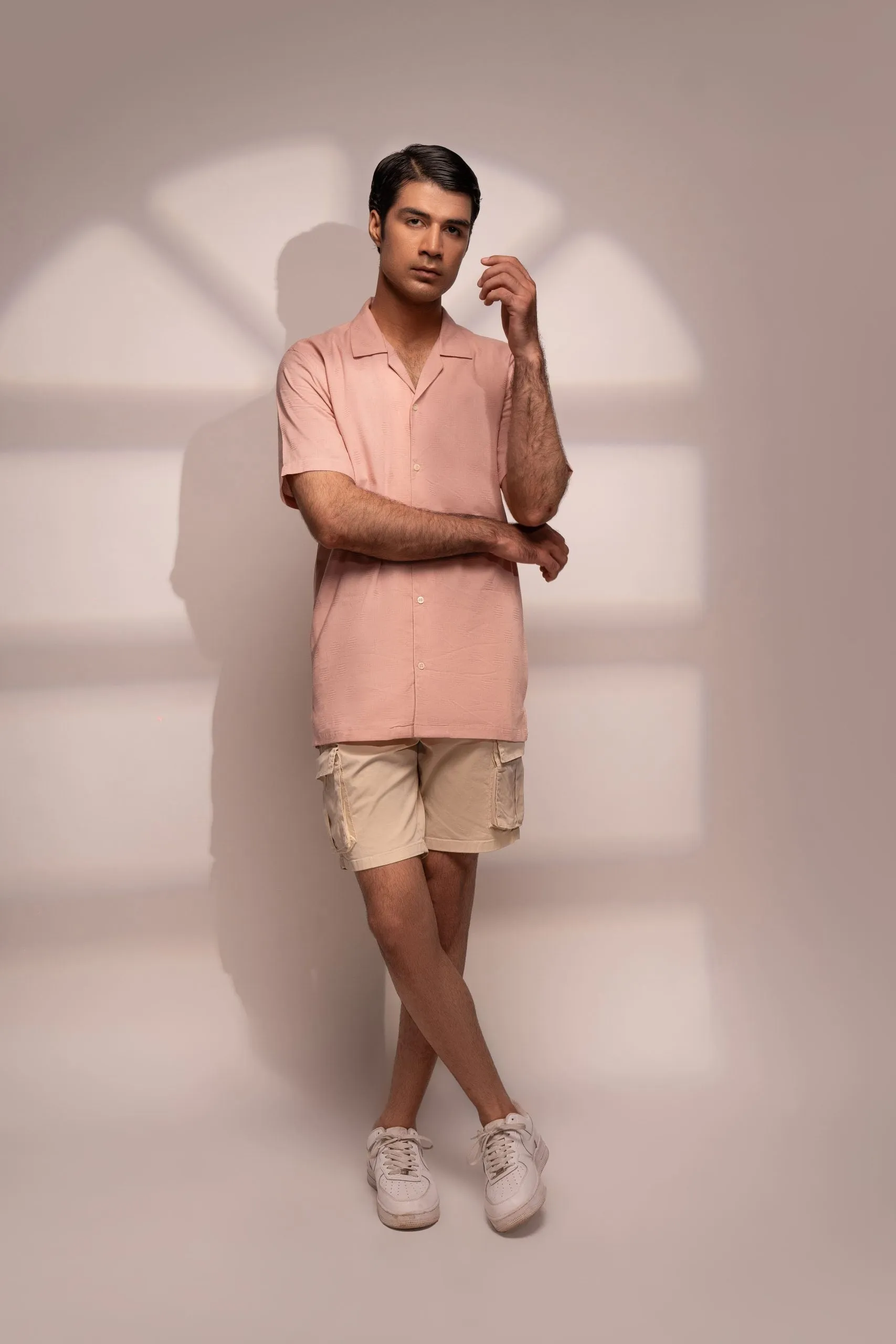 Textured Cuban Shirt ( Pink )