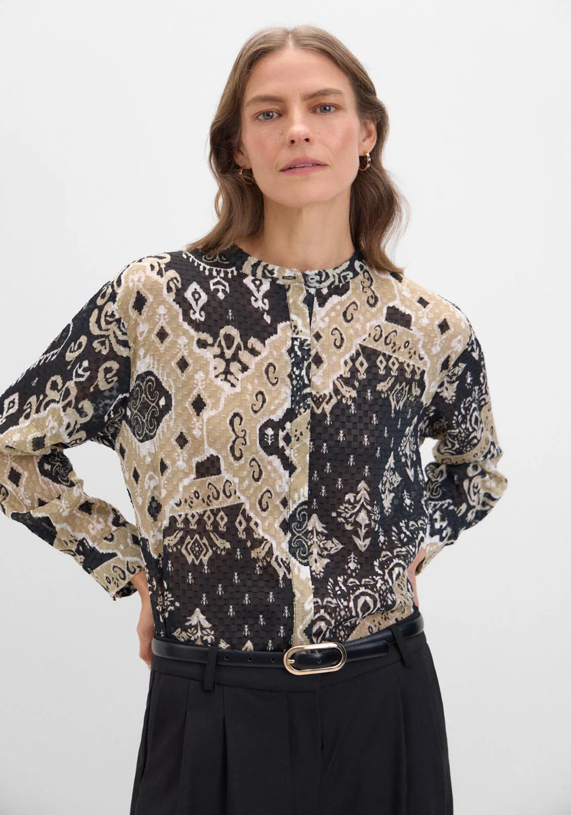 Textured Fabric Printed Blouse - White Print