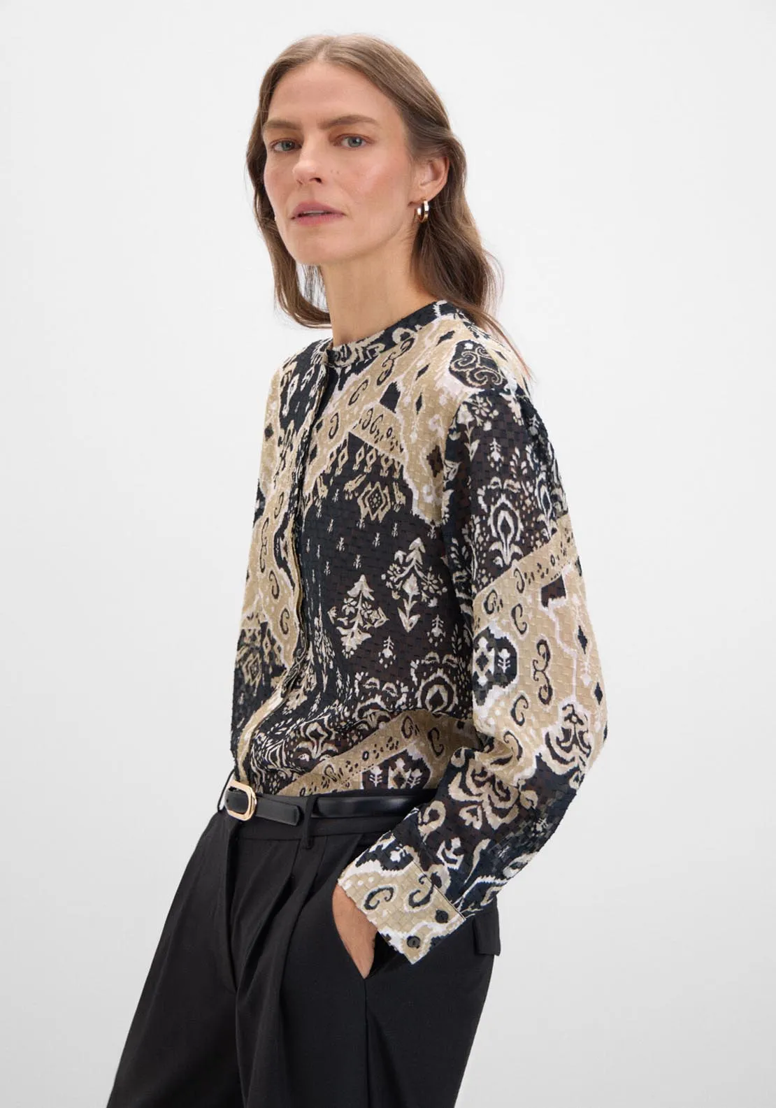 Textured Fabric Printed Blouse - White Print