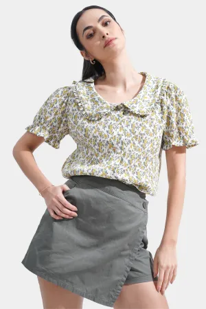 Textured Floral Statement Collar Top