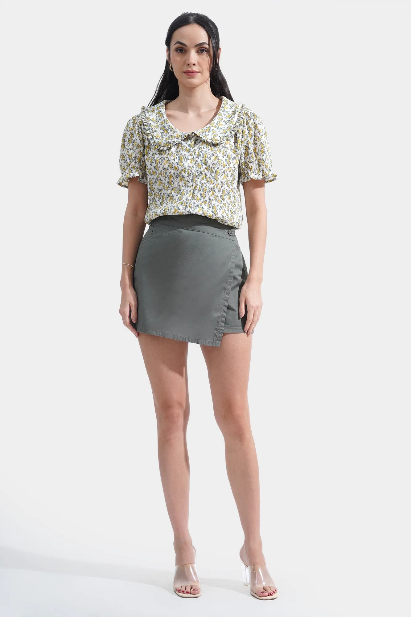Textured Floral Statement Collar Top