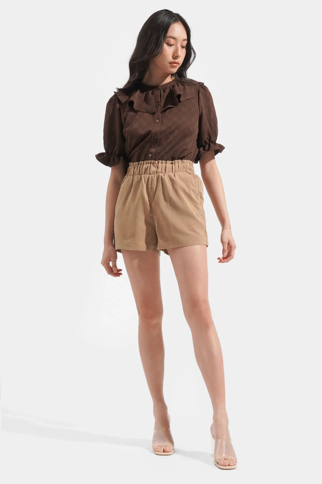 Textured Frill Button Down Top