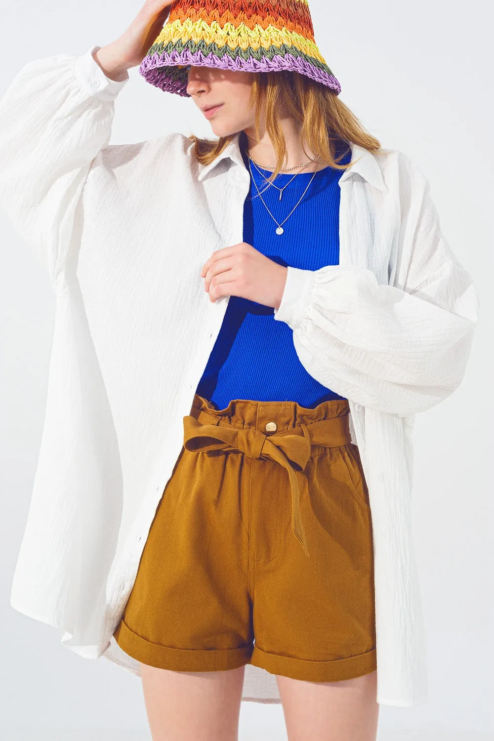 Textured Loose Shirt in White
