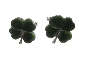 Textured Lucky Green Four Leaf Clover Cufflinks