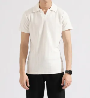 Textured Striped Johnny Collar Polo – Smart Casual T-Shirt