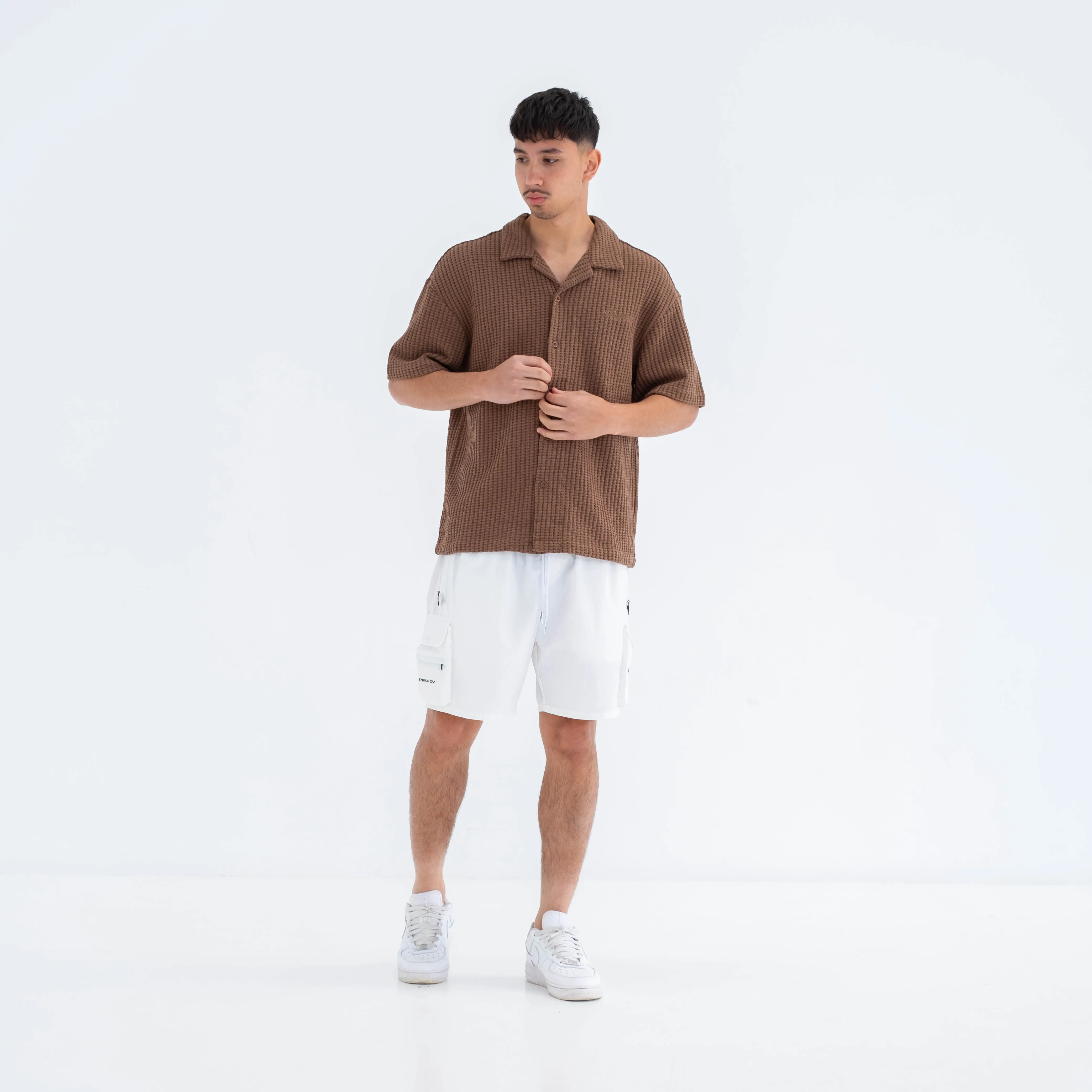 Textured Waffle Shirt - Brown