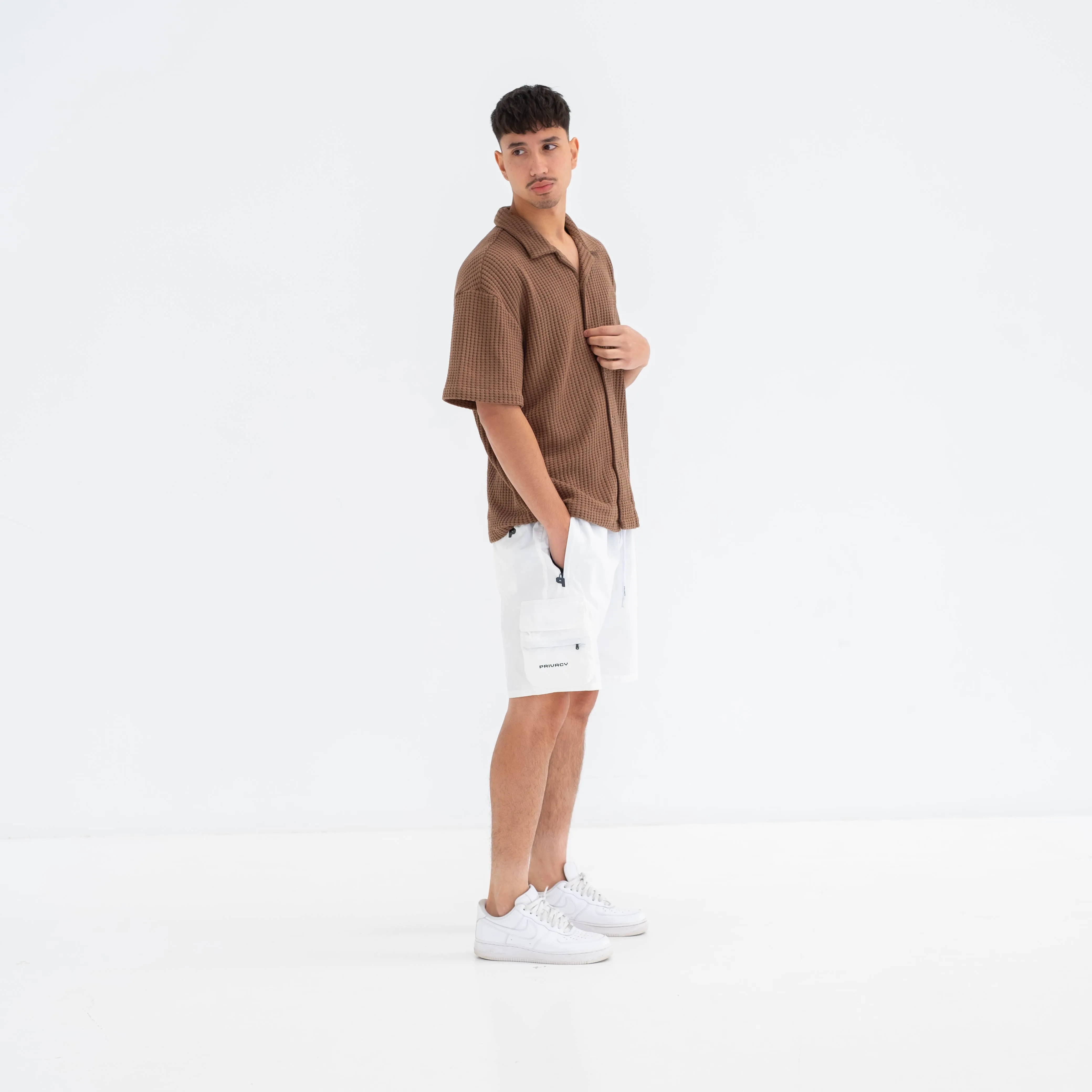 Textured Waffle Shirt - Brown