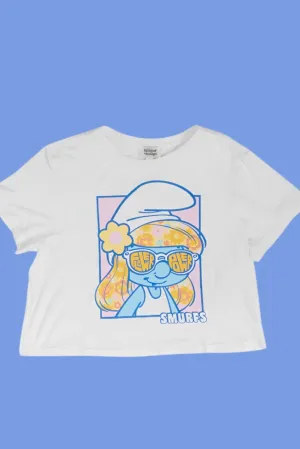 The Smurfs x Unique Vintage White Cropped Graphic Tee