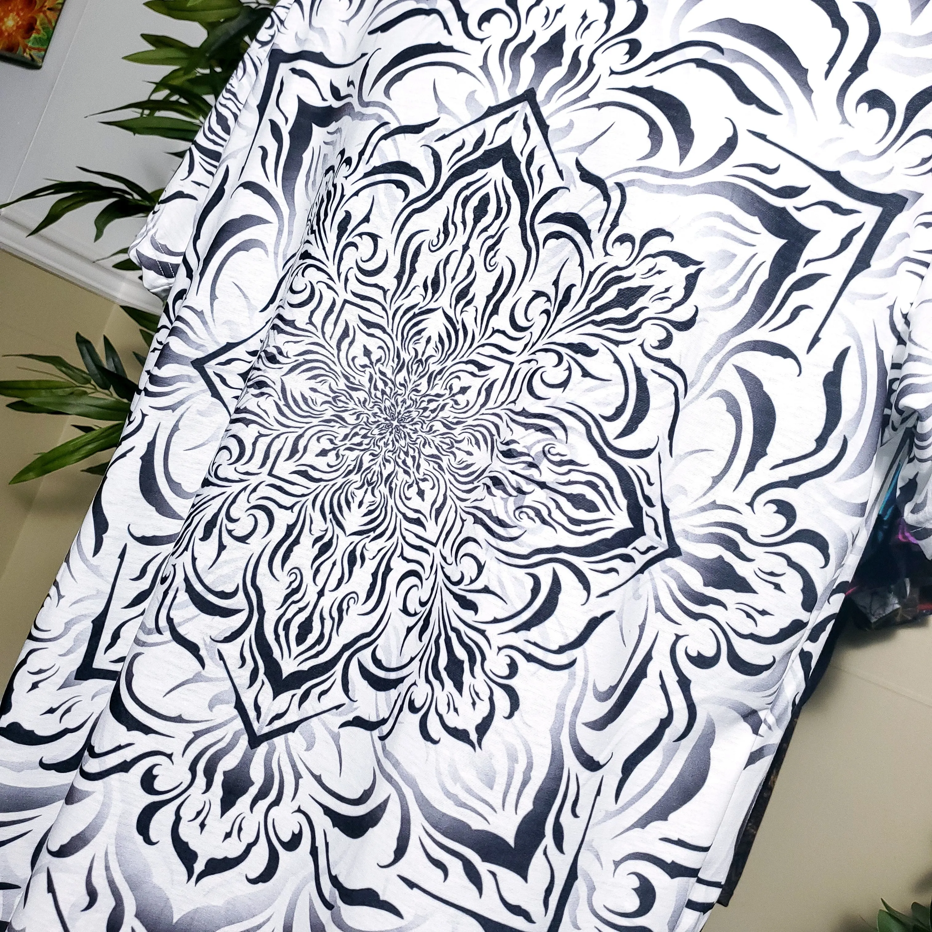 Tibetan Ornament White AOP Crew - Yantrat Design