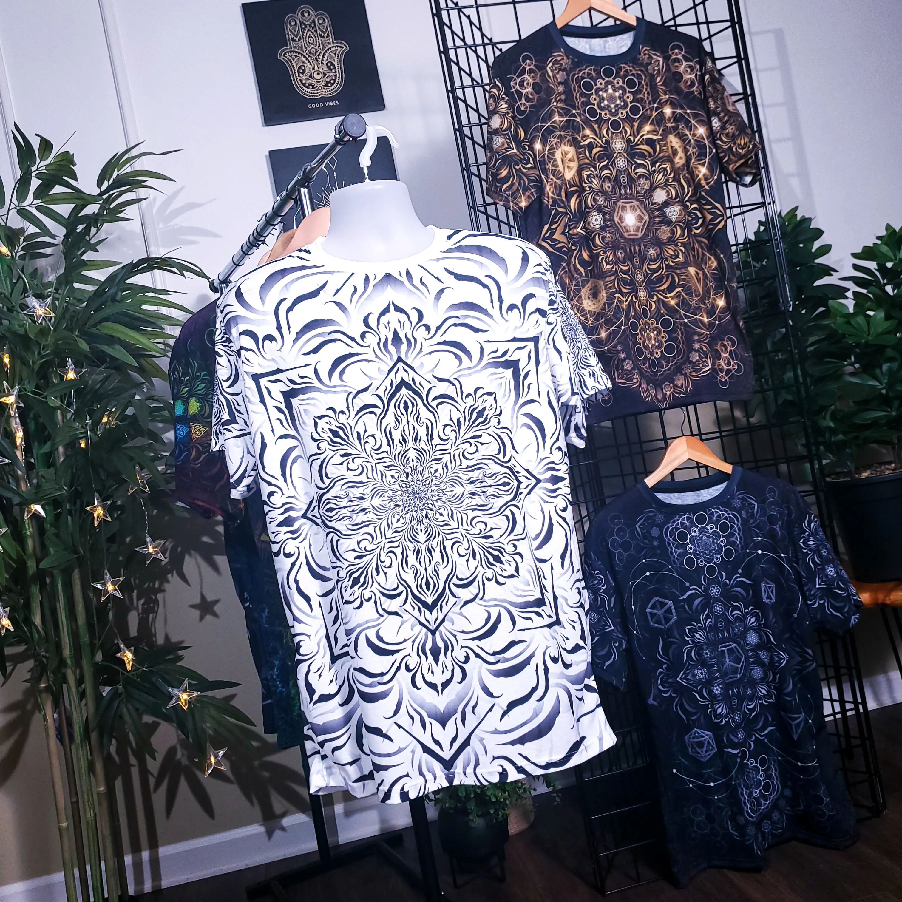 Tibetan Ornament White AOP Crew - Yantrat Design