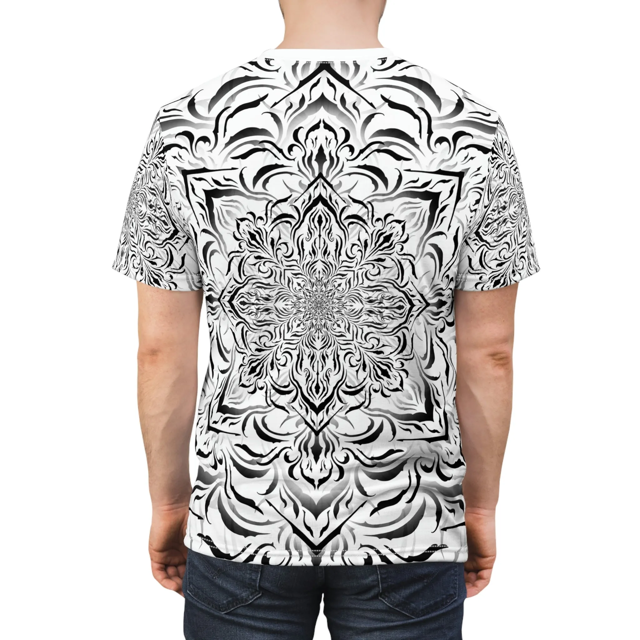 Tibetan Ornament White AOP Crew - Yantrat Design