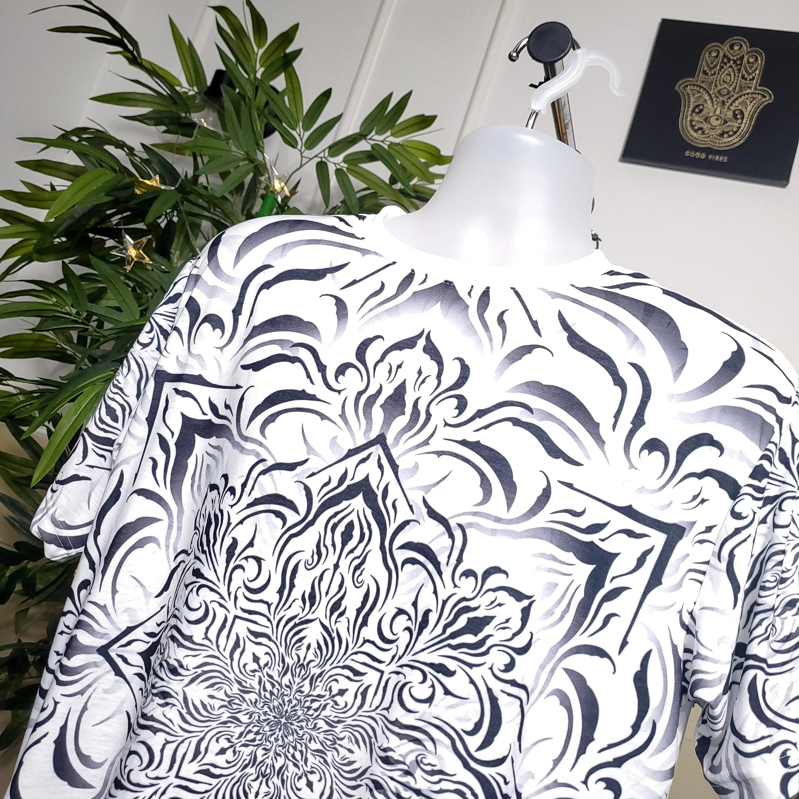 Tibetan Ornament White AOP Crew - Yantrat Design