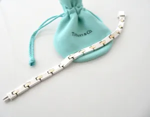 Tiffany & Co 18K Gold Silver Link Rectangle Bar Bracelet Bangle Gift Pouch Love